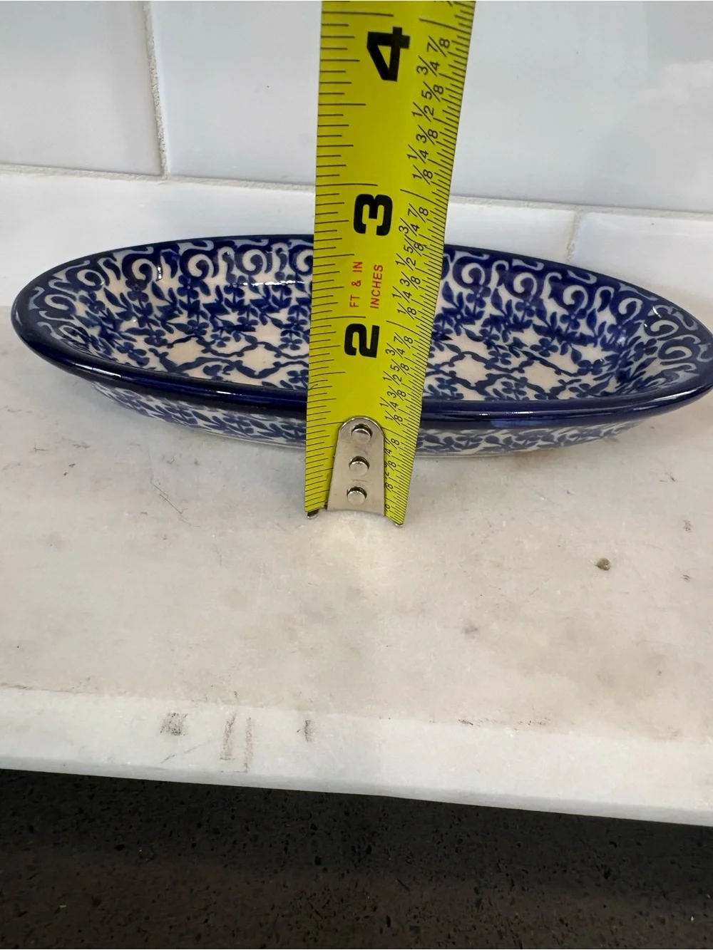 Ceramic Decorative Serving Dish - Blue and White Oval